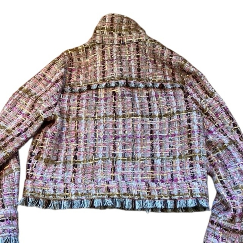 Adrienne Landau ONYX Crystal Tweed Jacket Blazer Pink Gold Sequin Fringe Medium - Picture 12 of 16